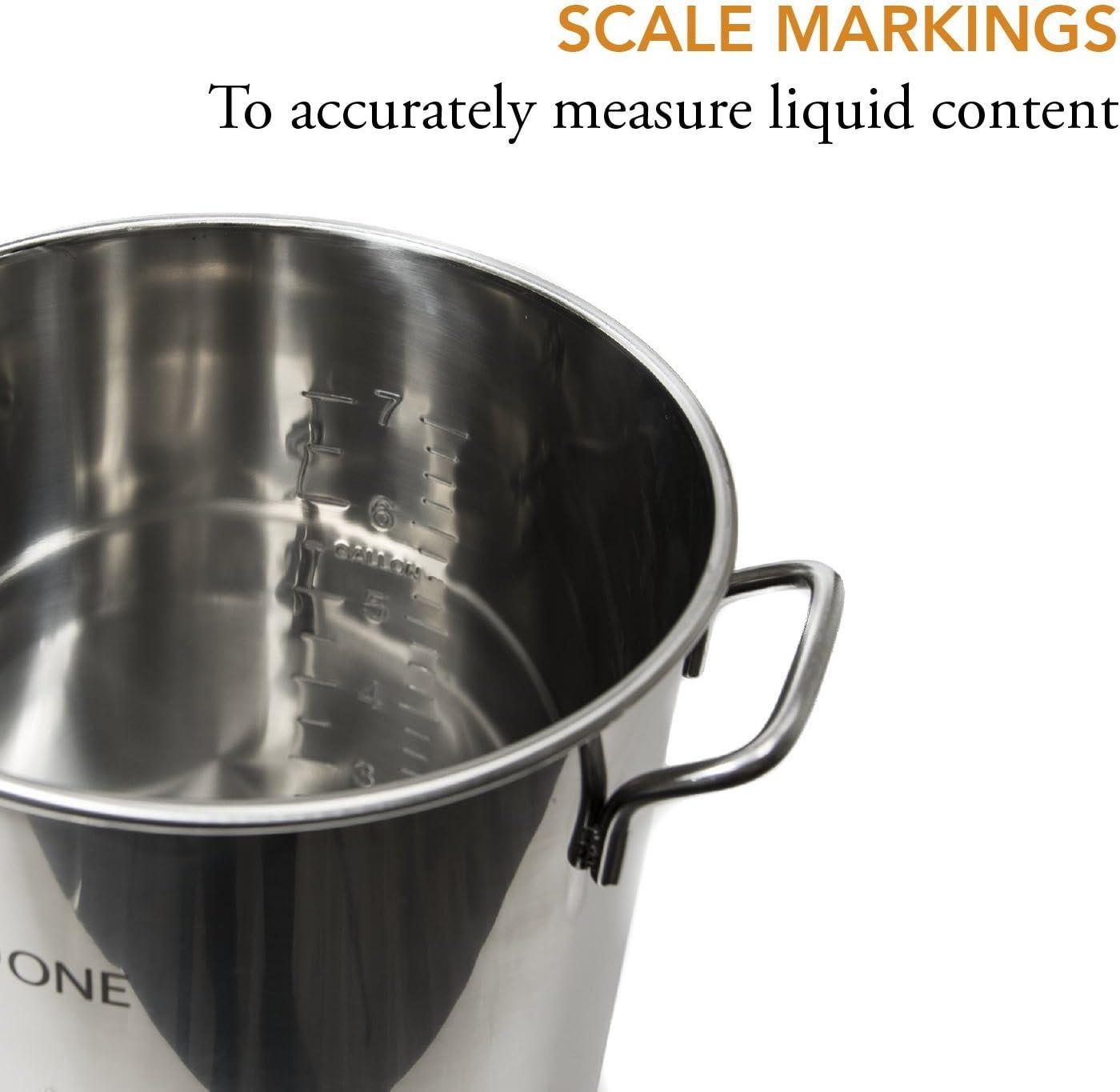imageGasOne 10 Gallon Stainless Steel Home Brew Kettle Pot Pre Drilled 4 PC Set 40 Quart Tri Ply Bottom for Beer Brewing Includes Stainless Steel Lid Thermometer Ball Valve Spigot Home Brewing Supplies32 Quarts